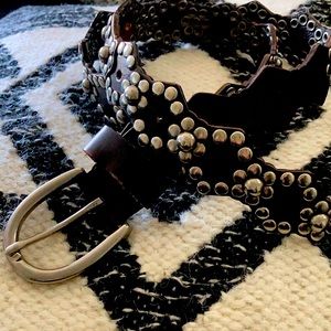 Leather studded espresso brown belt